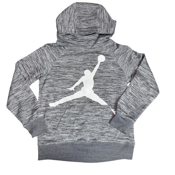 Nike Air Jordan Hoodie Boys Size Medium Heather Gray Logo Print Sweatshirt - Picture 1 of 12